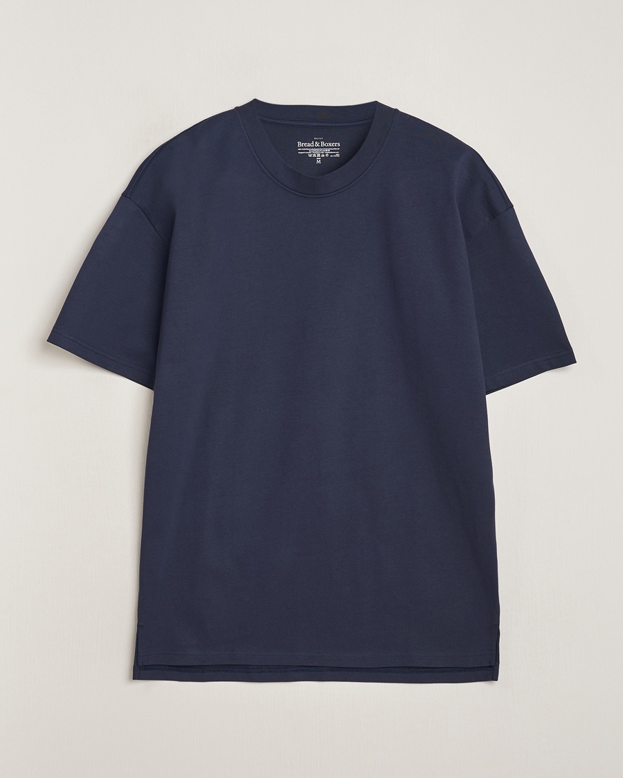 Herre | Klær | Bread & Boxers | Textured Heavy Crew Neck T-Shirt Navy Blue