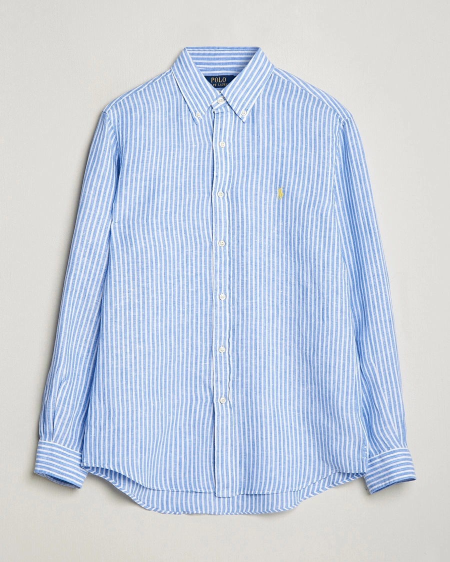 Herre | Tidsbegrenset sesongtilbud | Polo Ralph Lauren | Custom Fit Striped Linen Shirt Blue/White