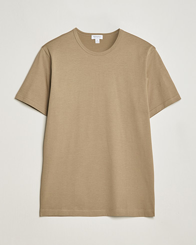 Herre | T-Shirts | Sunspel | Crew Neck Cotton Tee Dark Stone