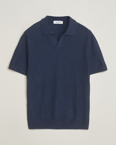 Herre |  | Gran Sasso | Linen/Cotton Open Collar Polo Navy
