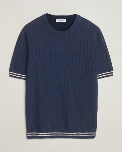 Herre |  | Gran Sasso | Linen/Cotton Structured T-Shirt Navy