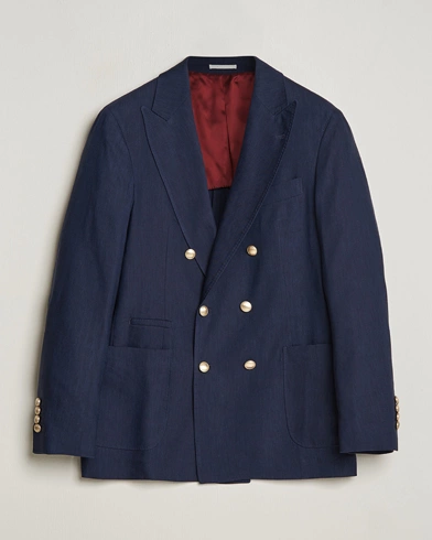 Herre | Dressjakker | Brunello Cucinelli | Double Breasted Wool/Linen Blazer  Navy