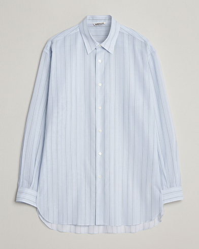 Herre |  | Auralee | Hard Twist Light Cotton Shirt Light Blue Stripe