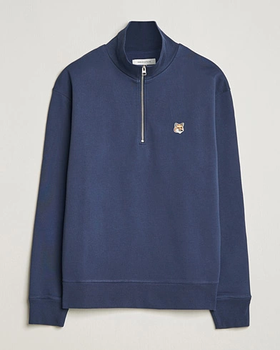 Herre |  | Maison Kitsuné | Fox Head Half Zip Sweatshirt Ink Blue