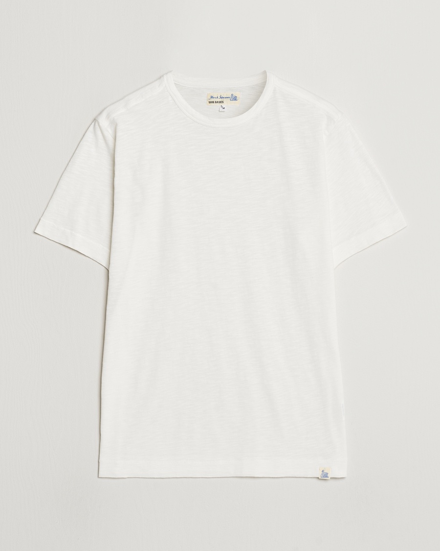 Merz b. Schwanen Organic Pima Cotton Slub Crew Neck T-Shirt White – Hvit