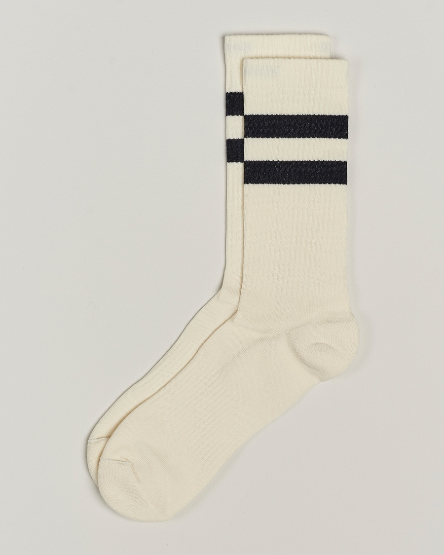 Sweyd Two Stripe Cotton Socks White/Black – Hvit