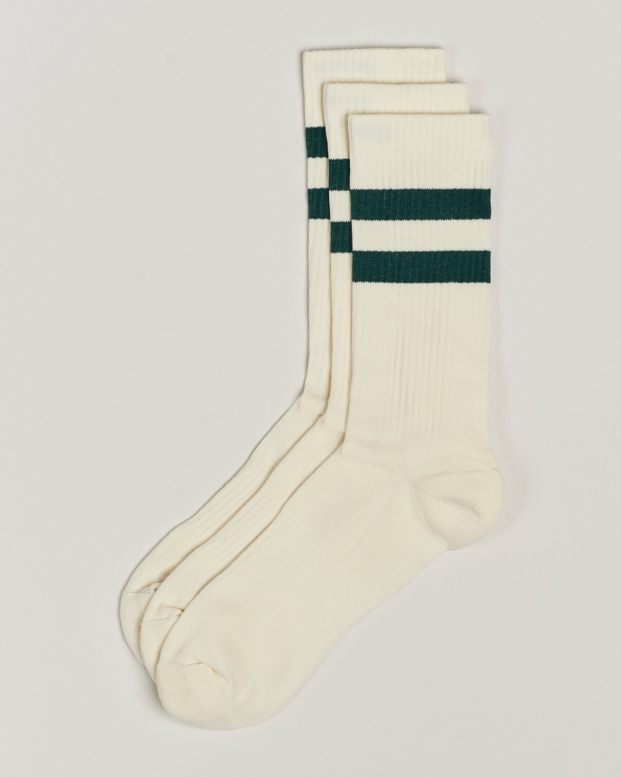 Sweyd 3-Pack Two Stripe Cotton Socks White/Green – Hvit