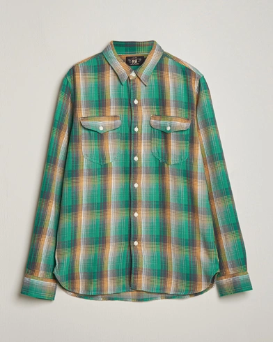 Herre | Flanellskjorter | RRL | Preston Double Pocket Shirt Green/Yellow