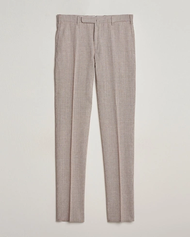 Herre | Linbukser | Incotex | Slim Fit Cotton/Linen Micro Houndstooth Trousers Beige