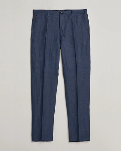  Straight Fit Pure Linen Trousers Navy