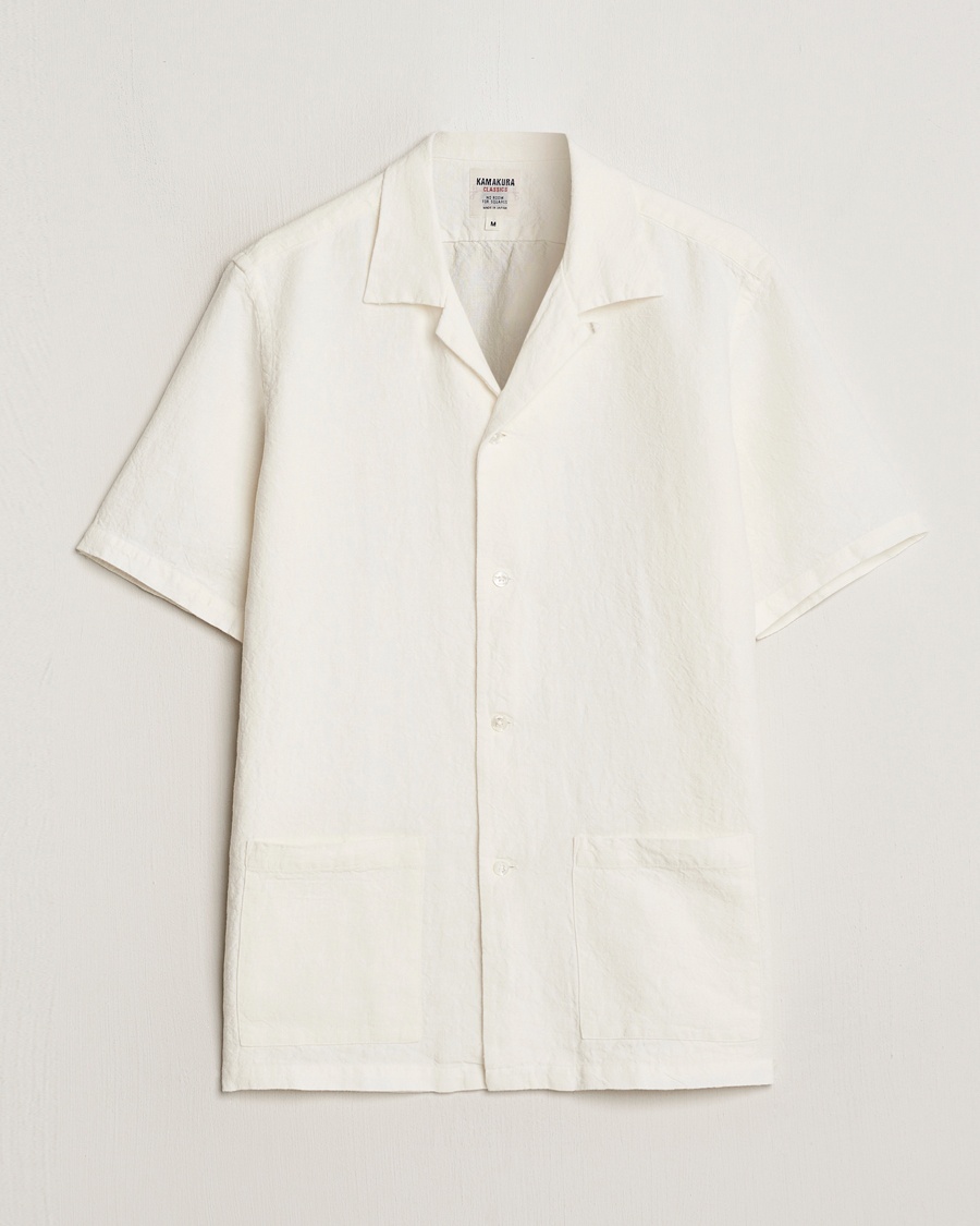 Kamakura Shirts Vintage Ivy Heavy Linen Beach Shirt White – Hvit