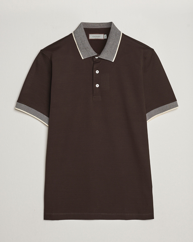 Herre |  | Canali | Contrast Collar Short Sleeve Polo Dark Brown