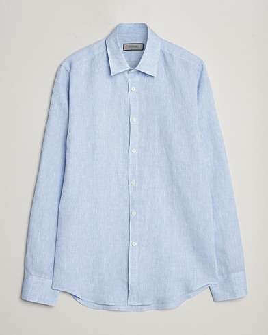 Herre |  | Canali | Slim Fit Linen Sport Shirt Light Blue