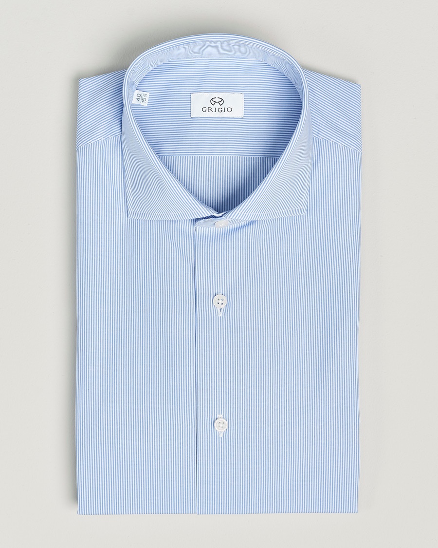 Herre | Businesskjorter | Grigio | Cotton Poplin Dress Shirt Light Blue Stripe