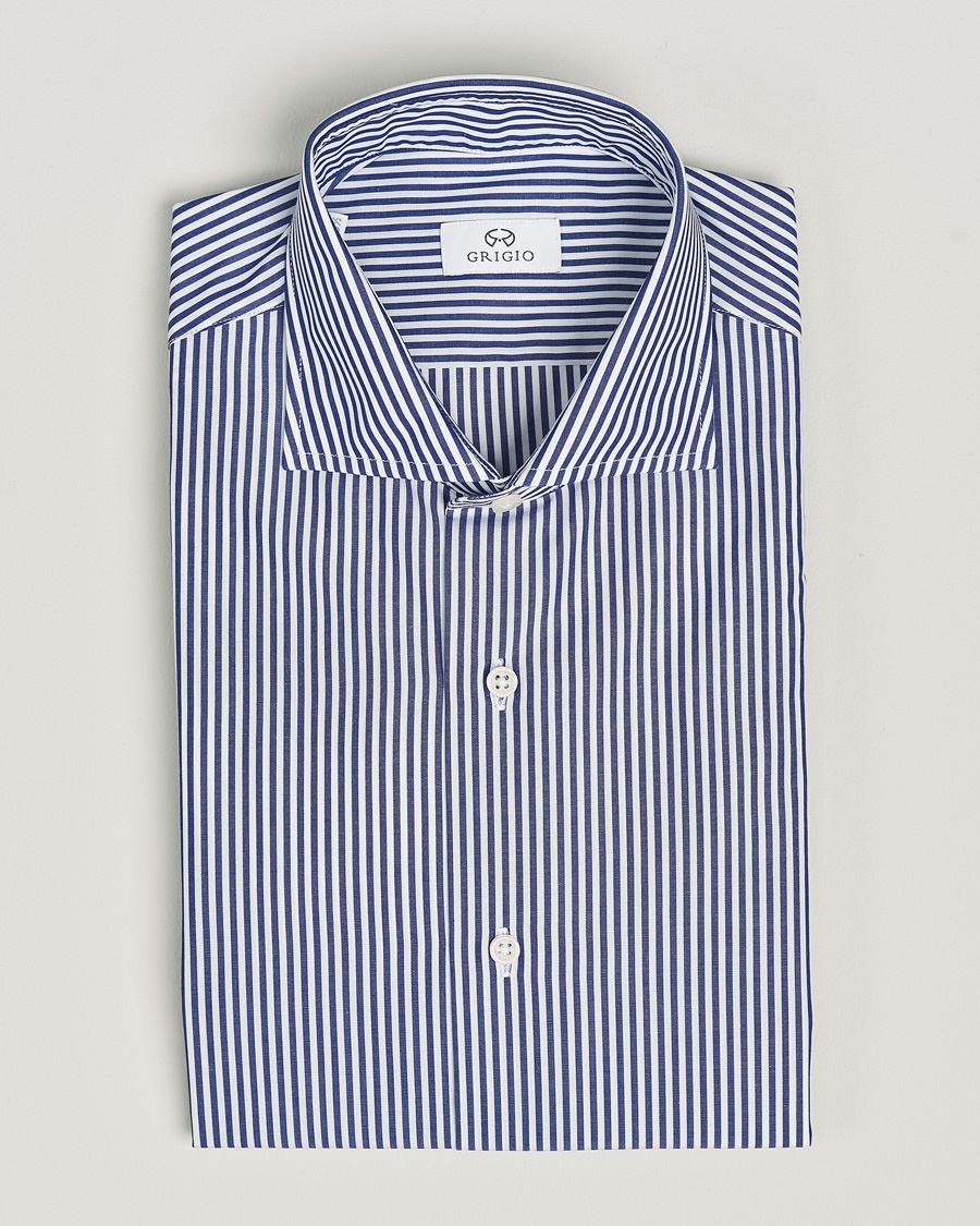 Herre | Formelle | Grigio | Cotton Poplin Dress Shirt Blue Stripe