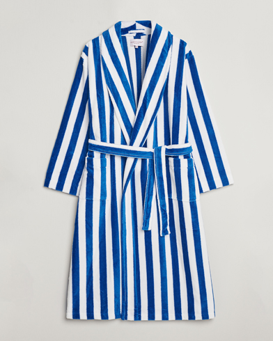 Herre | Pyjamaser og badekåper | Derek Rose | Cotton Velour Striped Gown Blue/White