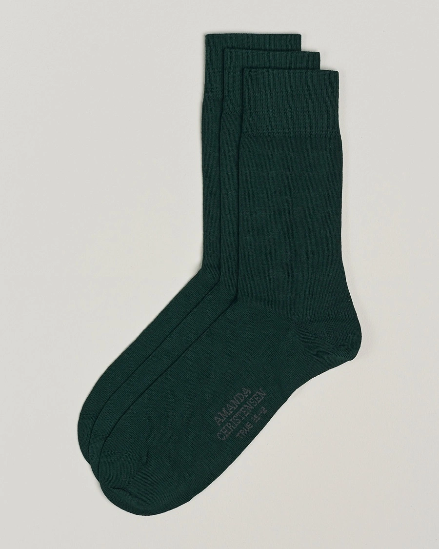 Amanda Christensen 3-Pack True Cotton Socks Bottle Green – Grønn