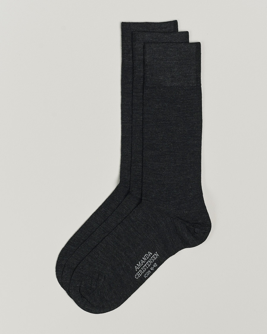 Amanda Christensen 3-Pack Icon Wool/Cotton Socks Antracite Melange – Grå