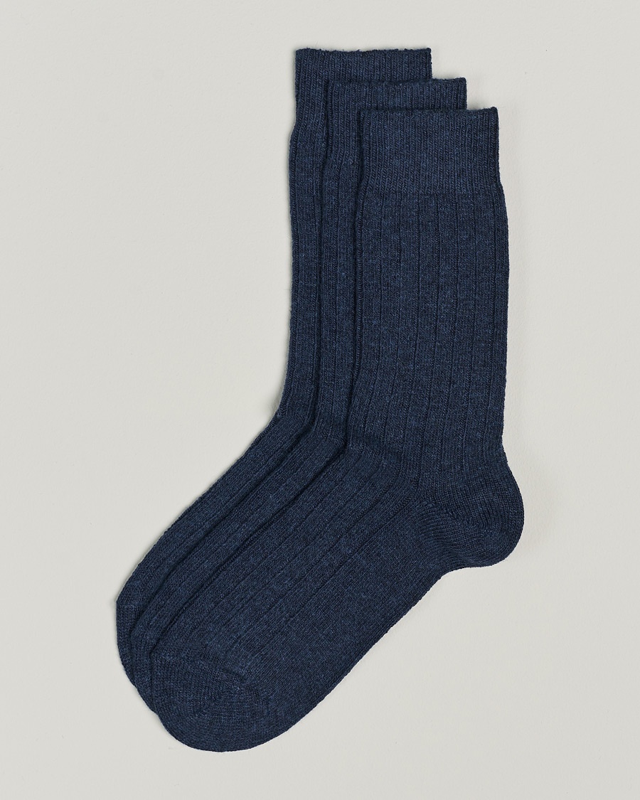 Amanda Christensen 3-Pack Supreme Wool/Cashmere Sock Dark Blue Melange – Blå