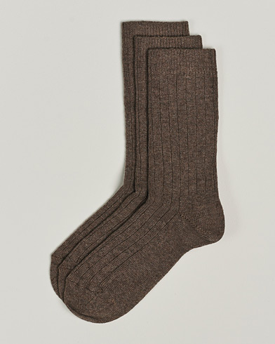 Herre |  | Amanda Christensen | 3-Pack Supreme Wool/Cashmere Sock Brown Melange