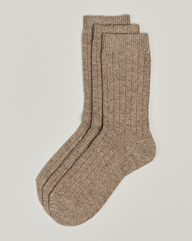 Herre |  | Amanda Christensen | 3-Pack Supreme Wool/Cashmere Sock Beige Melange