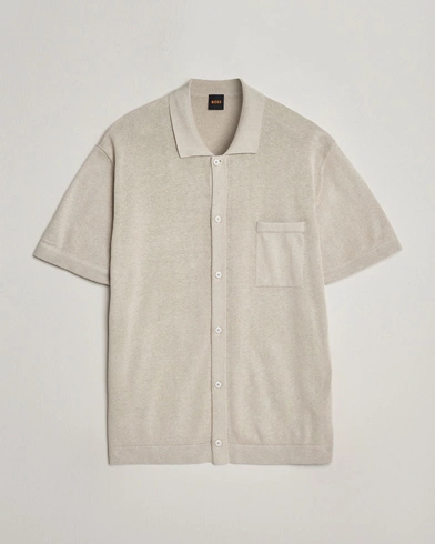 Herre |  | BOSS ORANGE | Kamiccio Knitted Short Sleeve Shirt Light Beige
