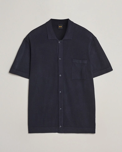 Herre | Skjorter | BOSS ORANGE | Kamiccio Knitted Short Sleeve Shirt Dark Blue