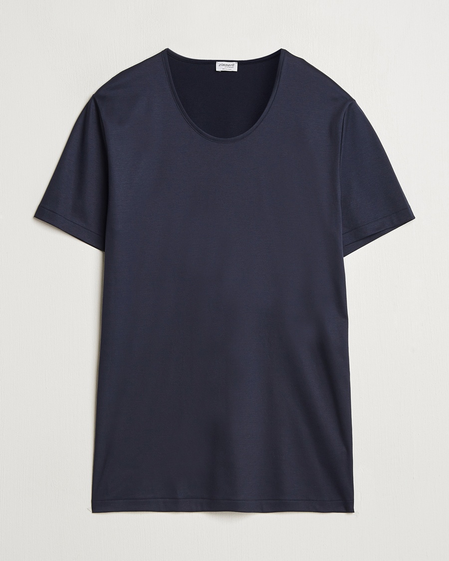 Zimmerli of Switzerland Sea Island Cotton Crew Neck T-shirt Navy – Blå