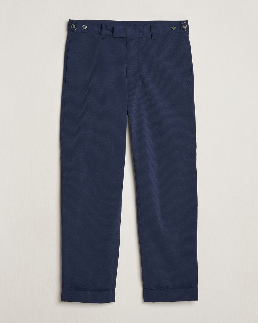 BEAMS PLUS Seersucker Ivy Trousers Navy – Blå