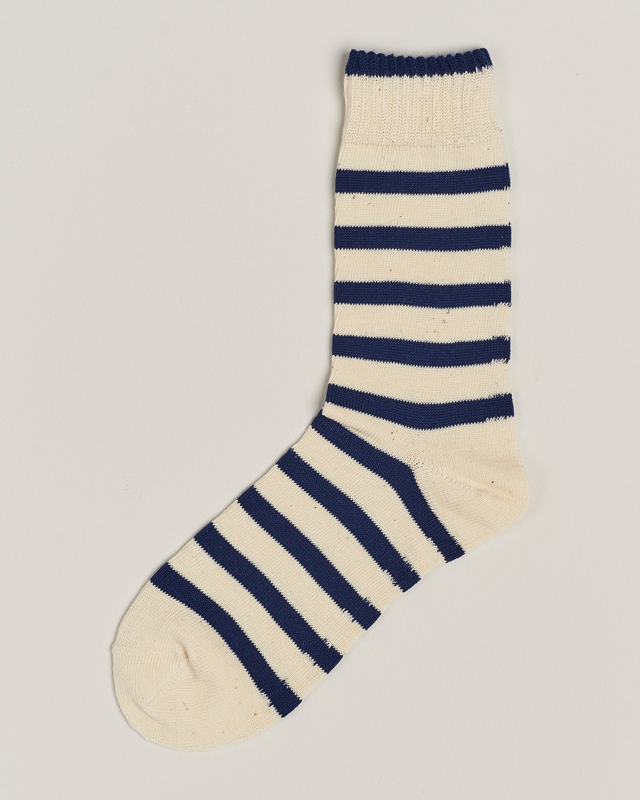 Herre | BEAMS PLUS | BEAMS PLUS | 2 Tone Stripe Socks White/Navy