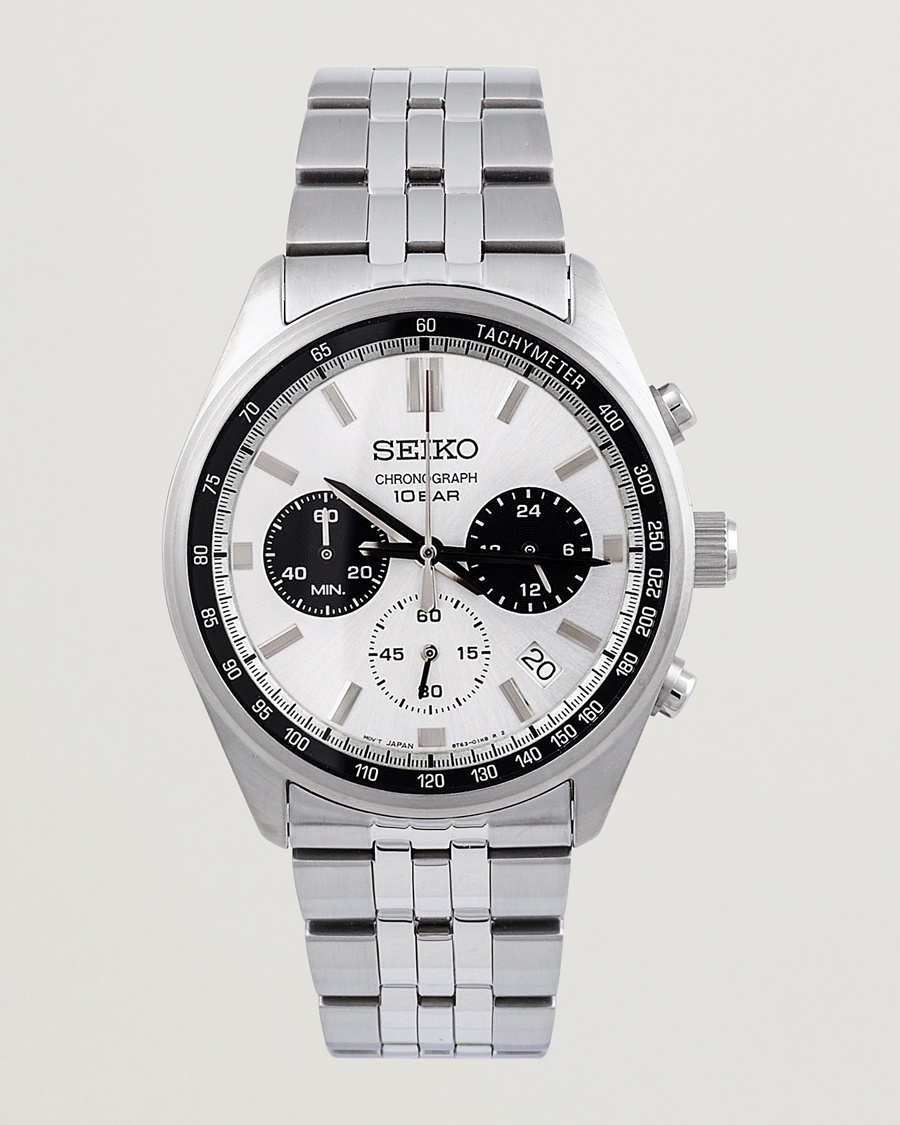 Herre | Lenke i rustfritt stål | Seiko | Chronograph 41mm Steel White Dial