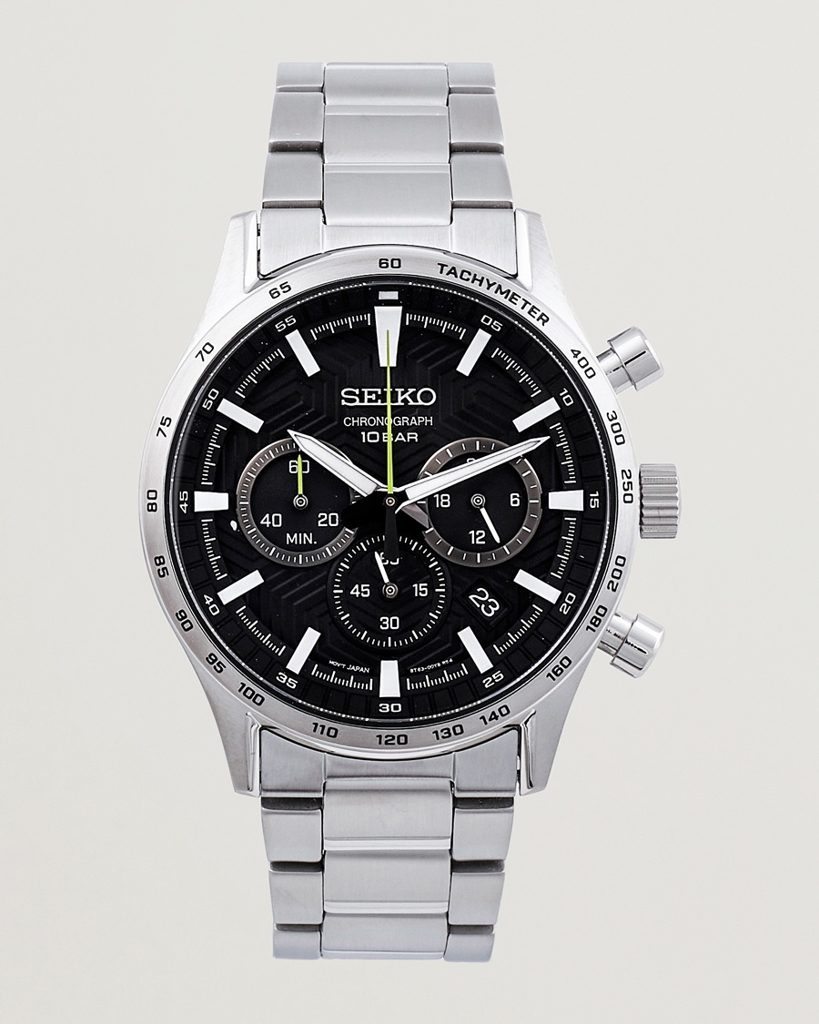 Herre | Lenke i rustfritt stål | Seiko | Chronograph 43mm Steel Black Dial