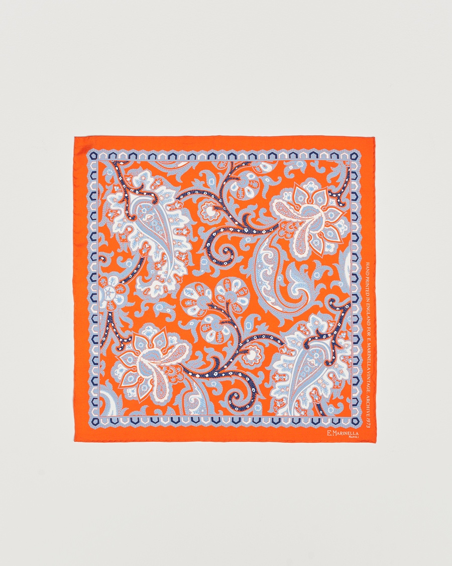 Herre | Lommetørklær | E. Marinella | Archive Printed Silk Pocket Square Orange