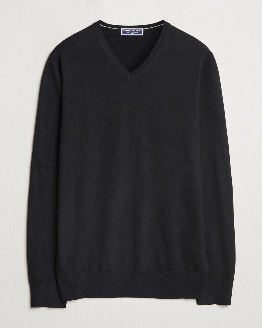 Herre | Charles Tyrwhitt | Charles Tyrwhitt | Pure Merino V-Neck Jumper Black