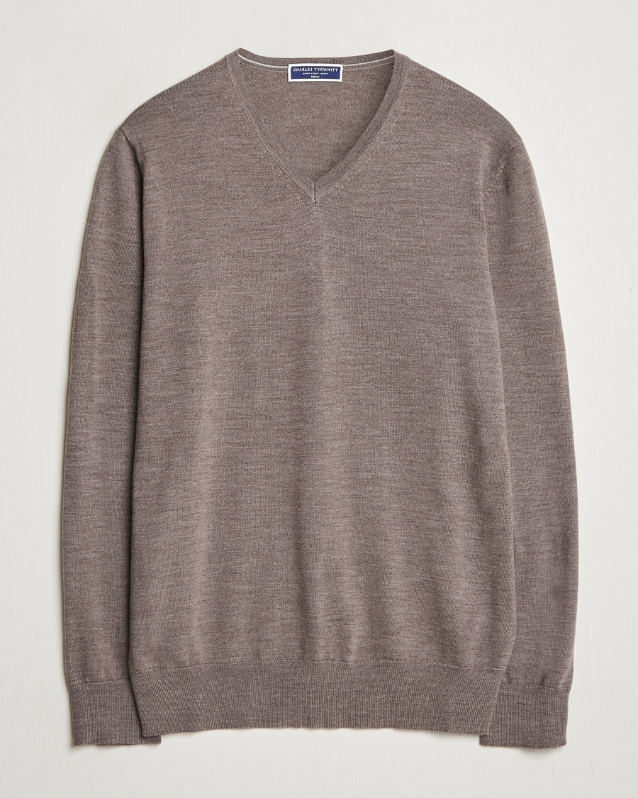Herre | Charles Tyrwhitt | Charles Tyrwhitt | Pure Merino V-Neck Jumper Mocha