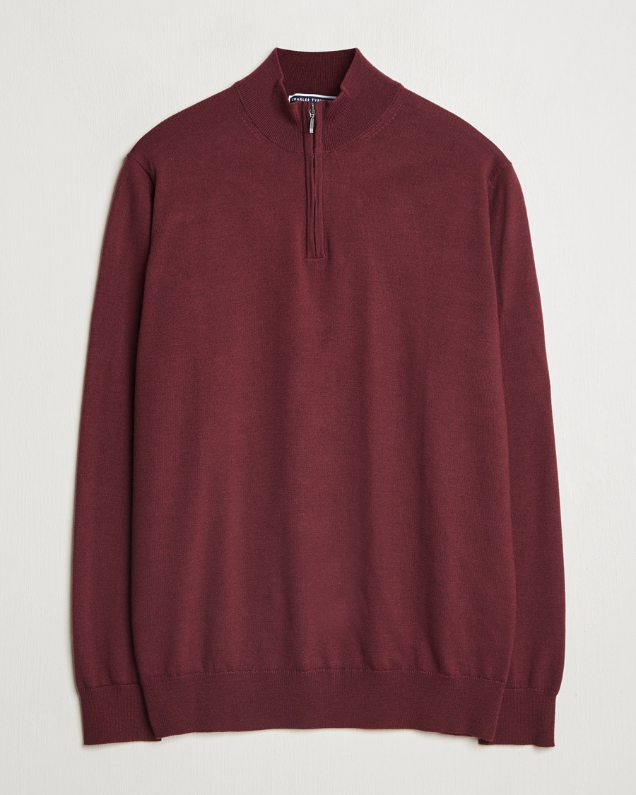 Herre | Charles Tyrwhitt | Charles Tyrwhitt | Pure Merino Zip Neck Jumper Burgundy Red