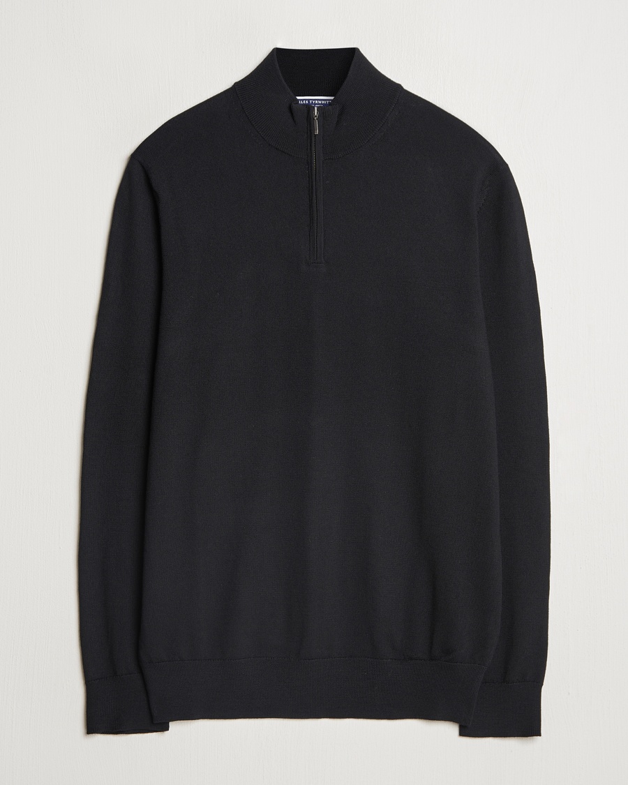 Herre | Charles Tyrwhitt | Charles Tyrwhitt | Pure Merino Zip Neck Jumper Black