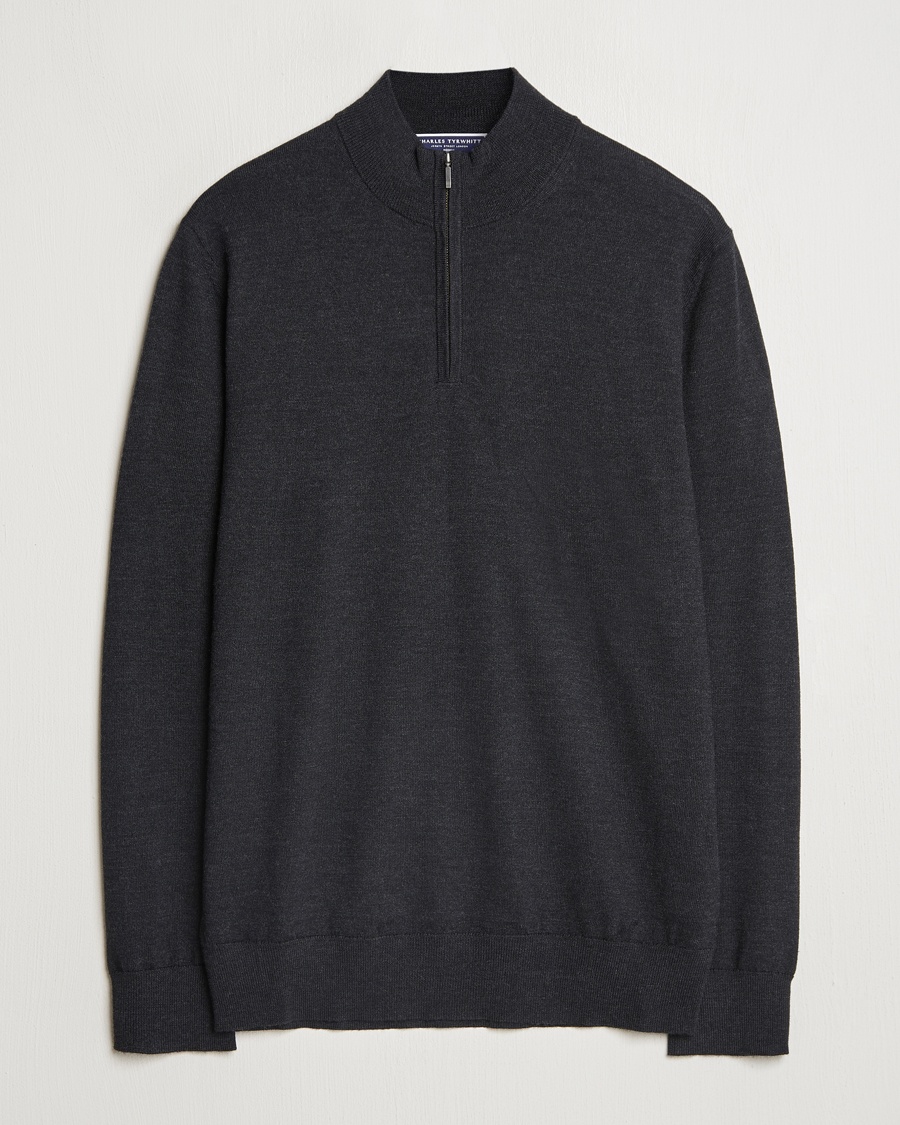 Herre | Charles Tyrwhitt | Charles Tyrwhitt | Pure Merino Zip Neck Jumper Dark Charcoal