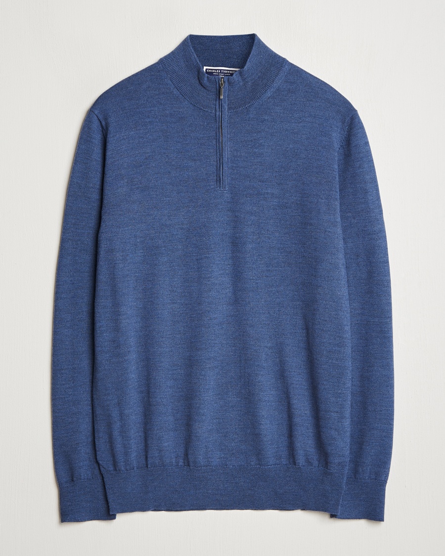 Herre | Klær | Charles Tyrwhitt | Pure Merino Zip Neck Jumper Indigo Blue