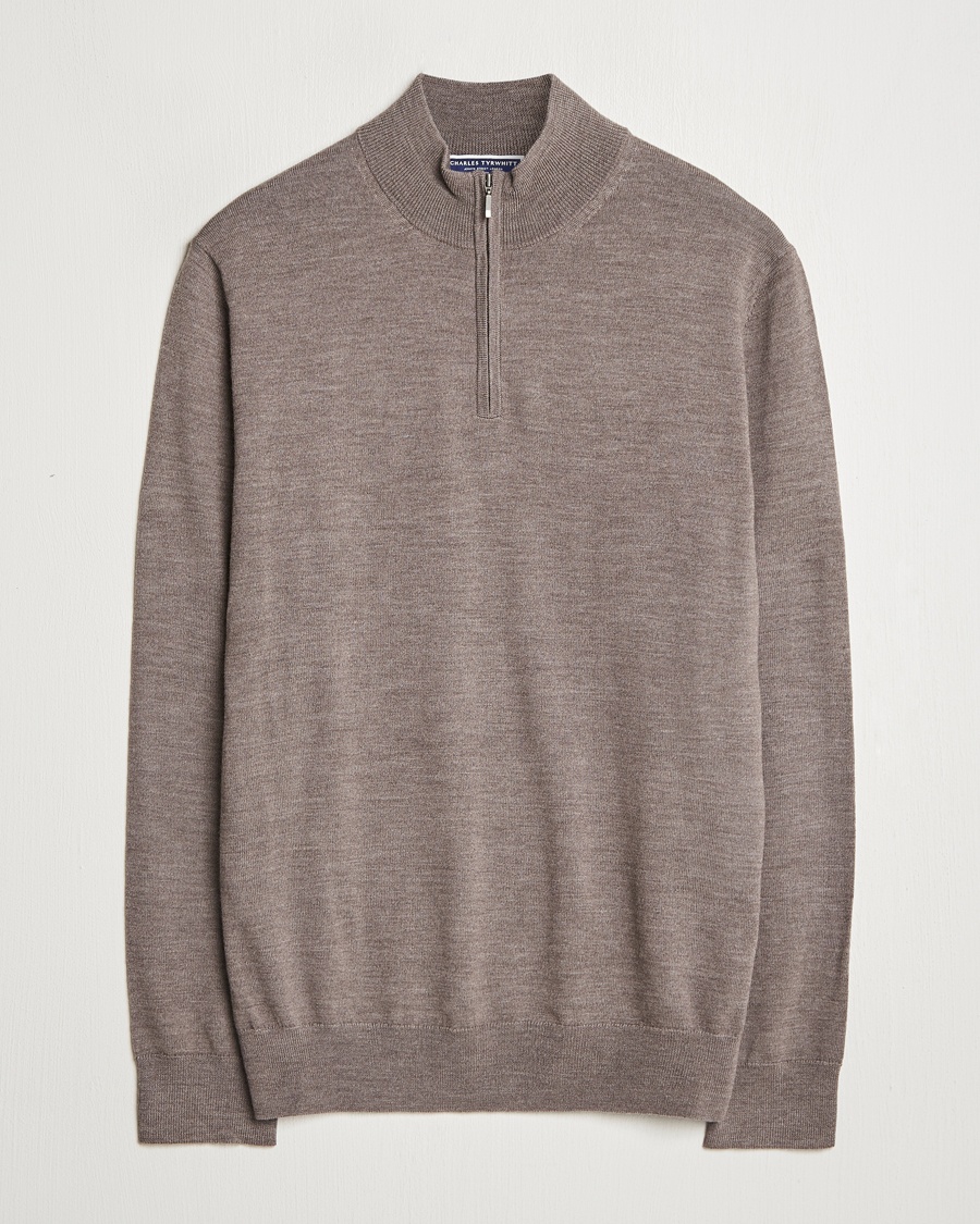Herre | Charles Tyrwhitt | Charles Tyrwhitt | Pure Merino Zip Neck Jumper Mocha