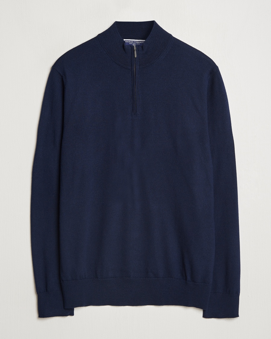 Herre | Charles Tyrwhitt | Charles Tyrwhitt | Pure Merino Zip Neck Jumper Navy