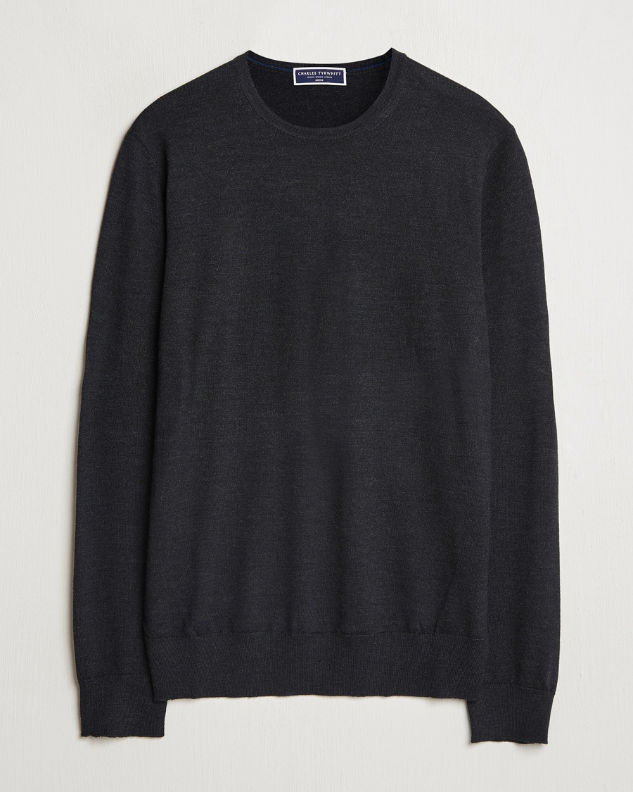 Herre | Charles Tyrwhitt | Charles Tyrwhitt | Pure Merino Crew Neck Jumper Dark Charcoal
