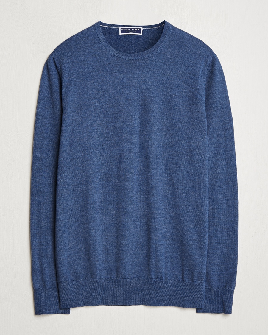 Herre | Charles Tyrwhitt | Charles Tyrwhitt | Pure Merino Crew Neck Jumper Indigo Blue