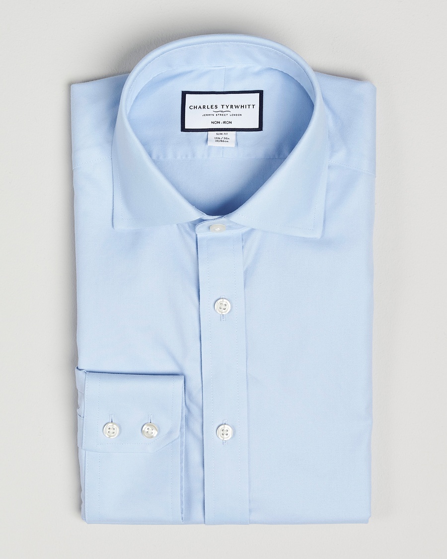 Herre | Charles Tyrwhitt | Charles Tyrwhitt | Slim Fit Non Iron Cotton Twill Shirt Sky Blue
