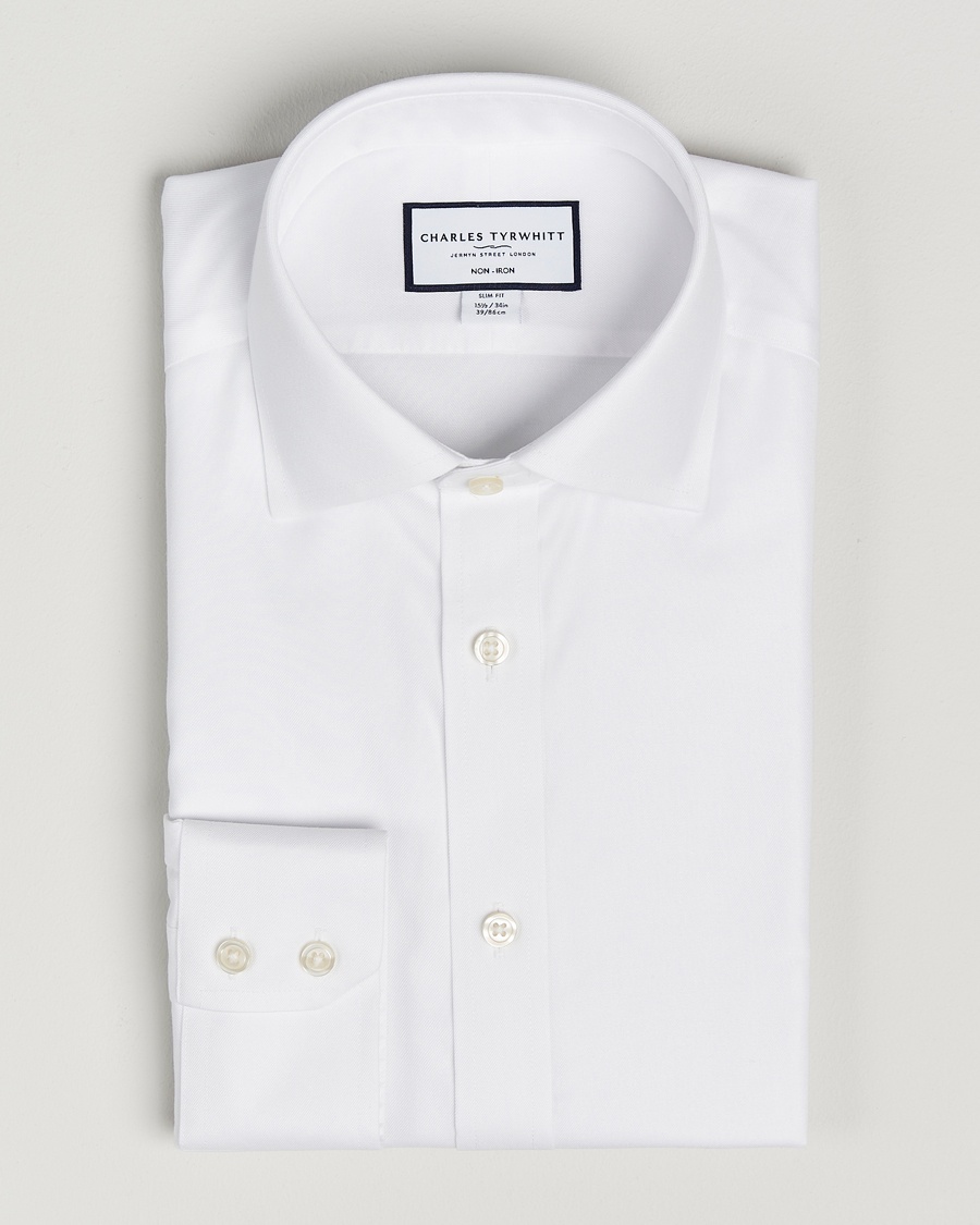 Charles Tyrwhitt Slim Fit Non Iron Cotton Twill Shirt White – Hvit