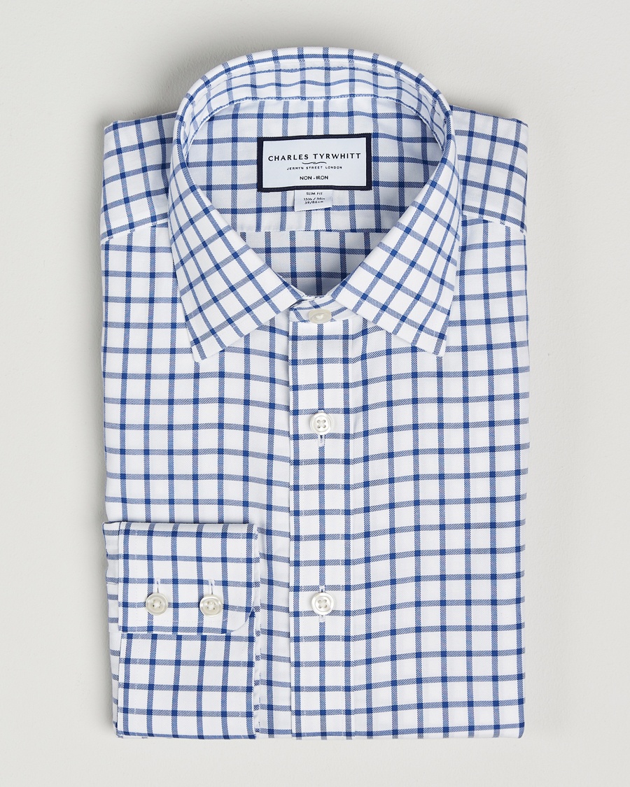 Herre | Charles Tyrwhitt | Charles Tyrwhitt | Slim Fit Non Iron Grid Check Shirt Royal Blue