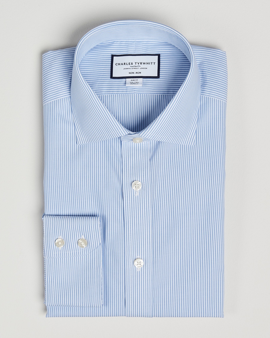 Herre | Charles Tyrwhitt | Charles Tyrwhitt | Slim Fit Non Iron Bengal Stripe Poplin Shirt Sky Blue
