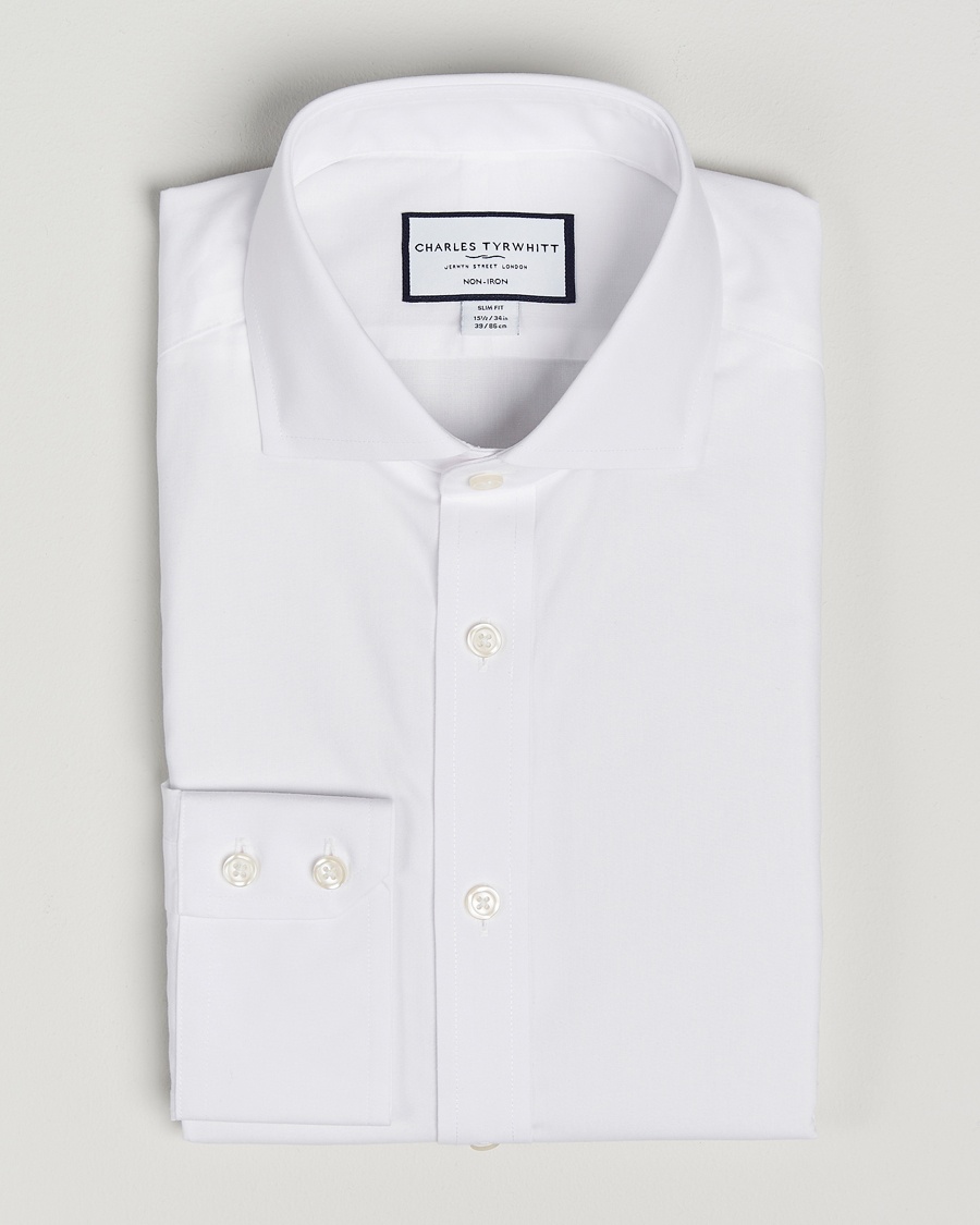 Charles Tyrwhitt Slim Fit Non Iron Poplin Cut Away Shirt White – Hvit