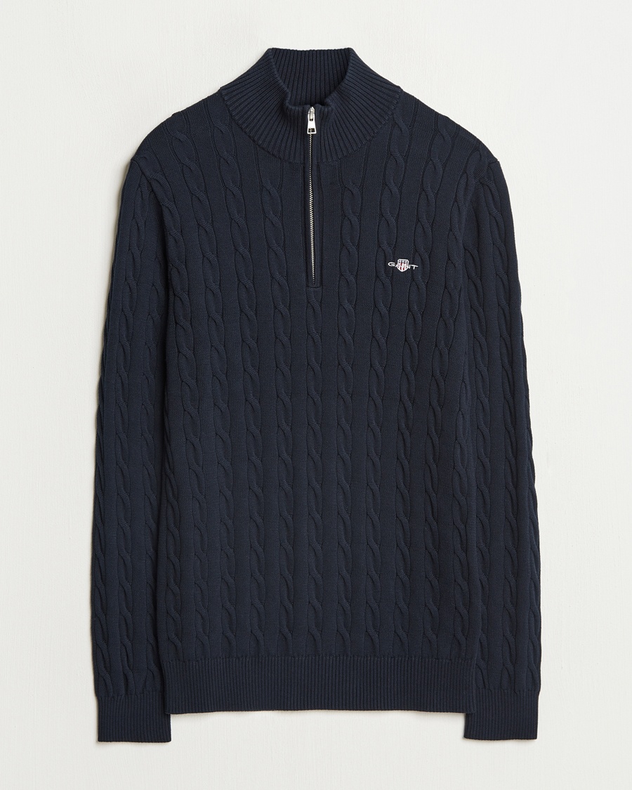 Herre | Half-zip | GANT | Cotton Cable Half Zip Evening Blue