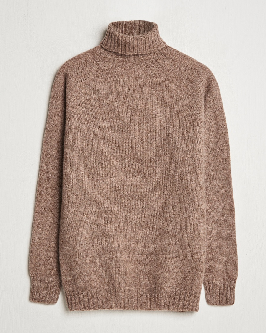 Herre | | Harley Of Scotland | Supersoft Lambswool Rollneck Nutmeg Brown